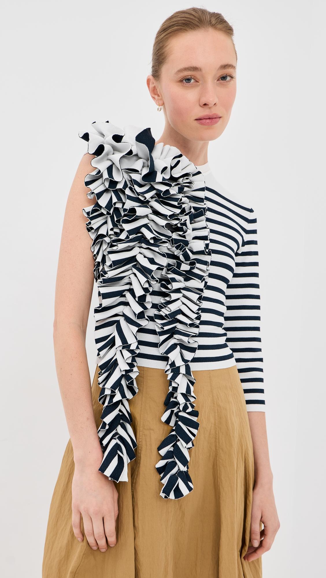 fitted knit top with ruffles