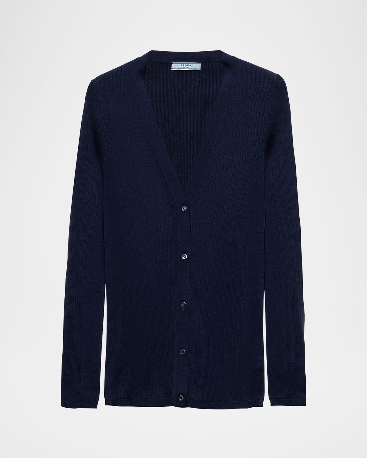 fitted long-sleeve ribbed cardigan