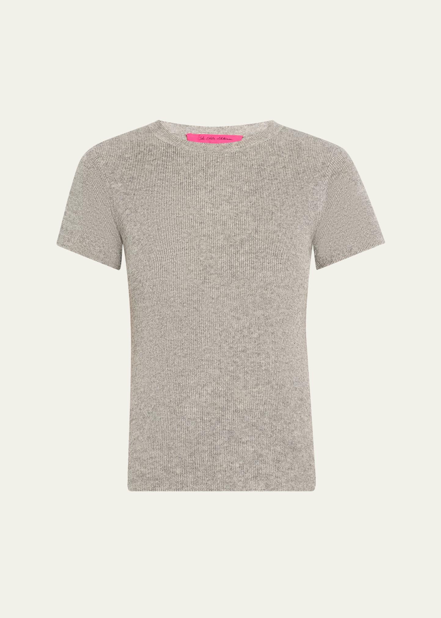 fitted micro ribbed cashmere silk tee