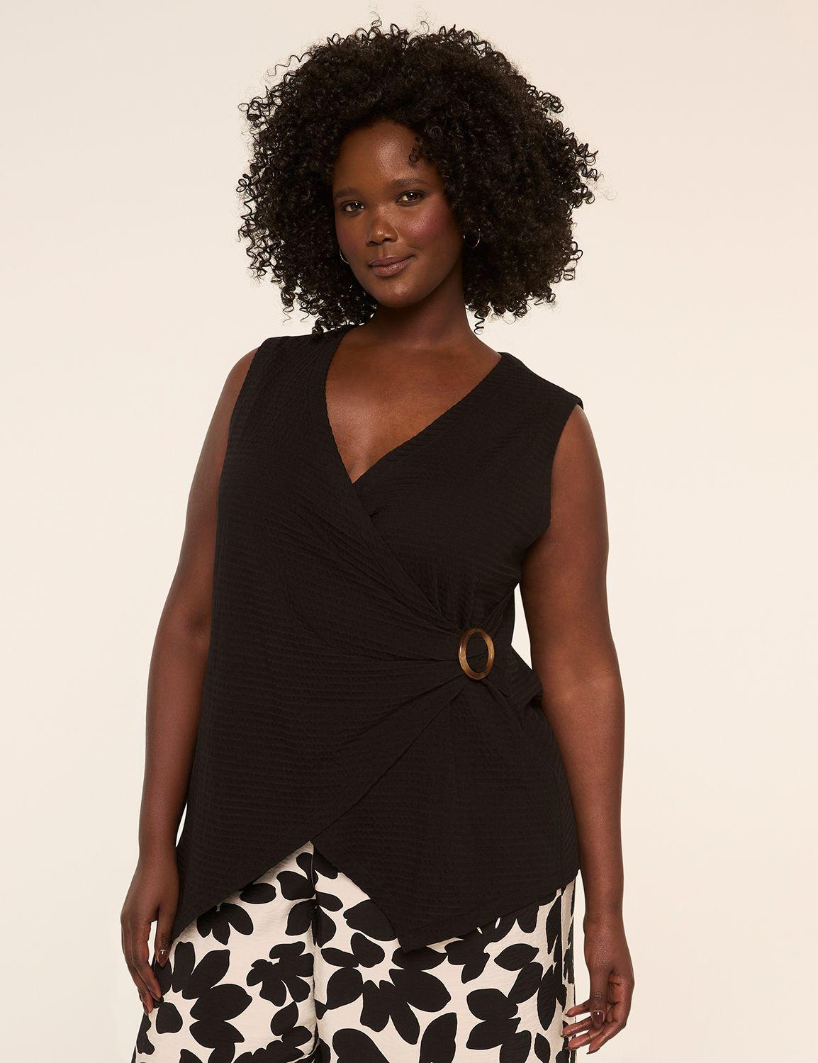 fitted sleeveless jacquard knit wrap top