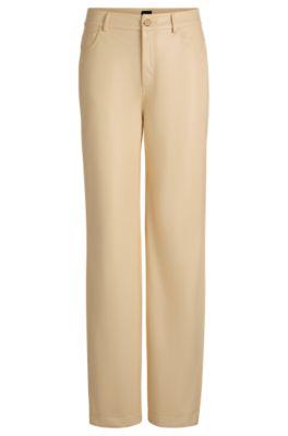 five-pocket trousers in faux leather- light beige women's formal pants