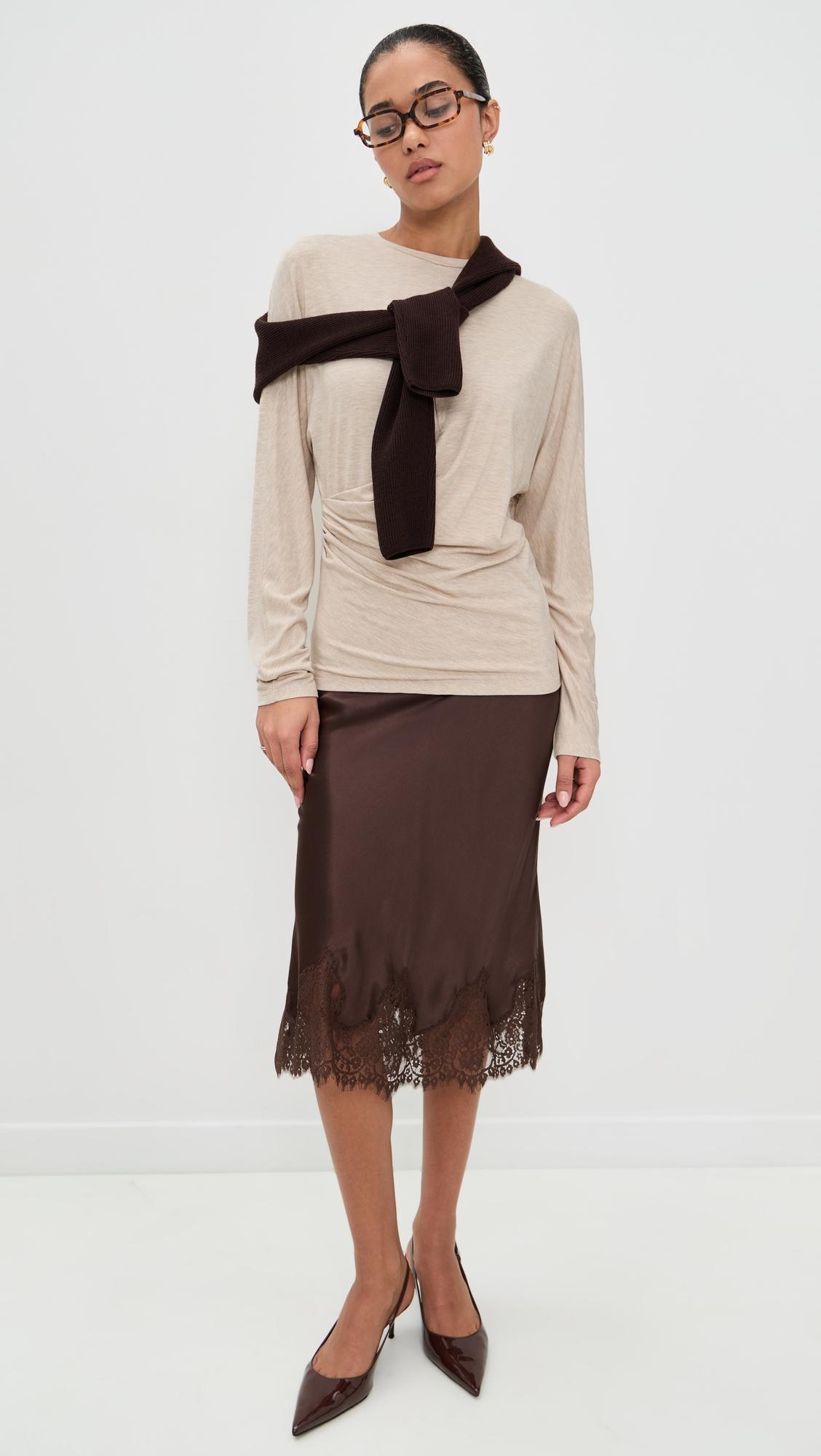 fixed drape long sleeve crew tee