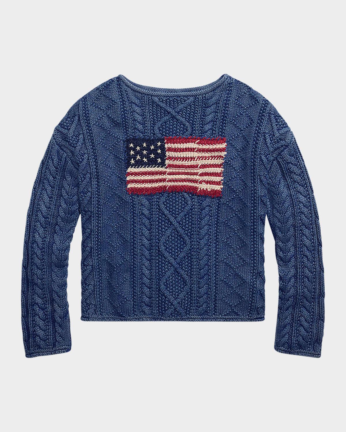 flag aran-knit cotton sweater
