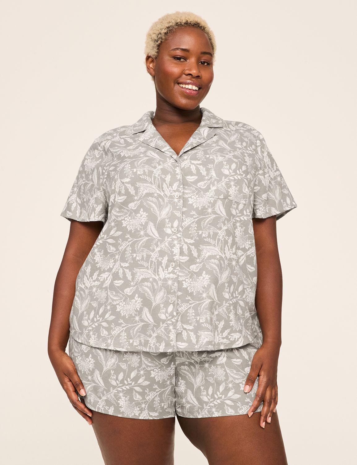 flannel notch-neck top & short pj set