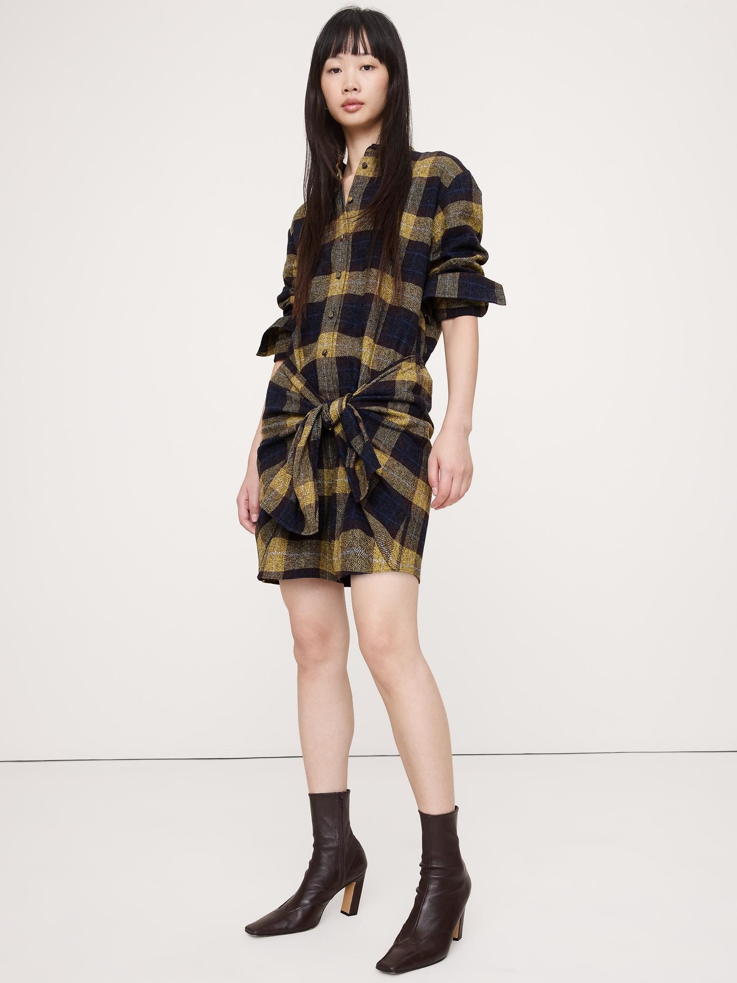 flannel tie-front shirt dress