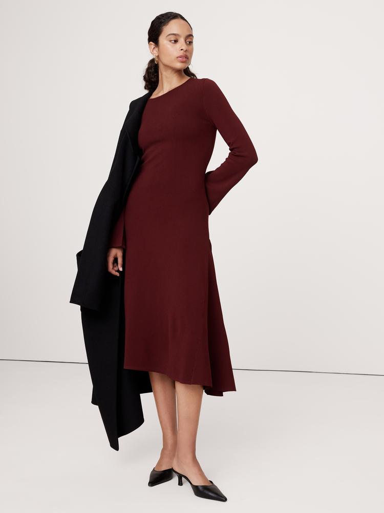 flare-sleeve midi sweater dress