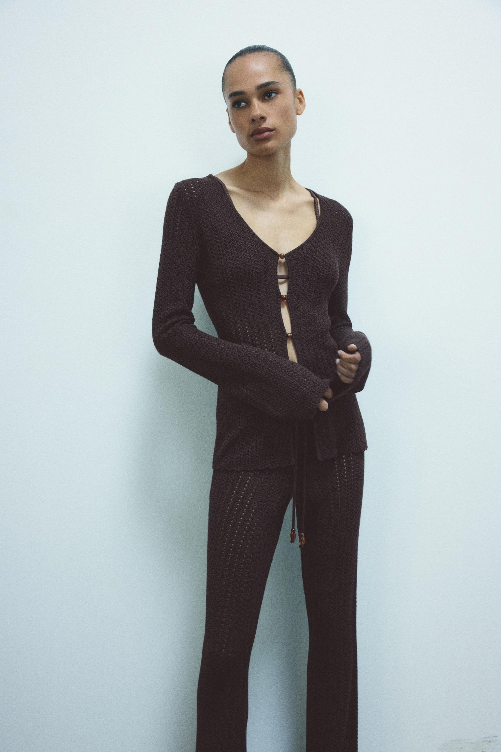 flared crochet-look pants