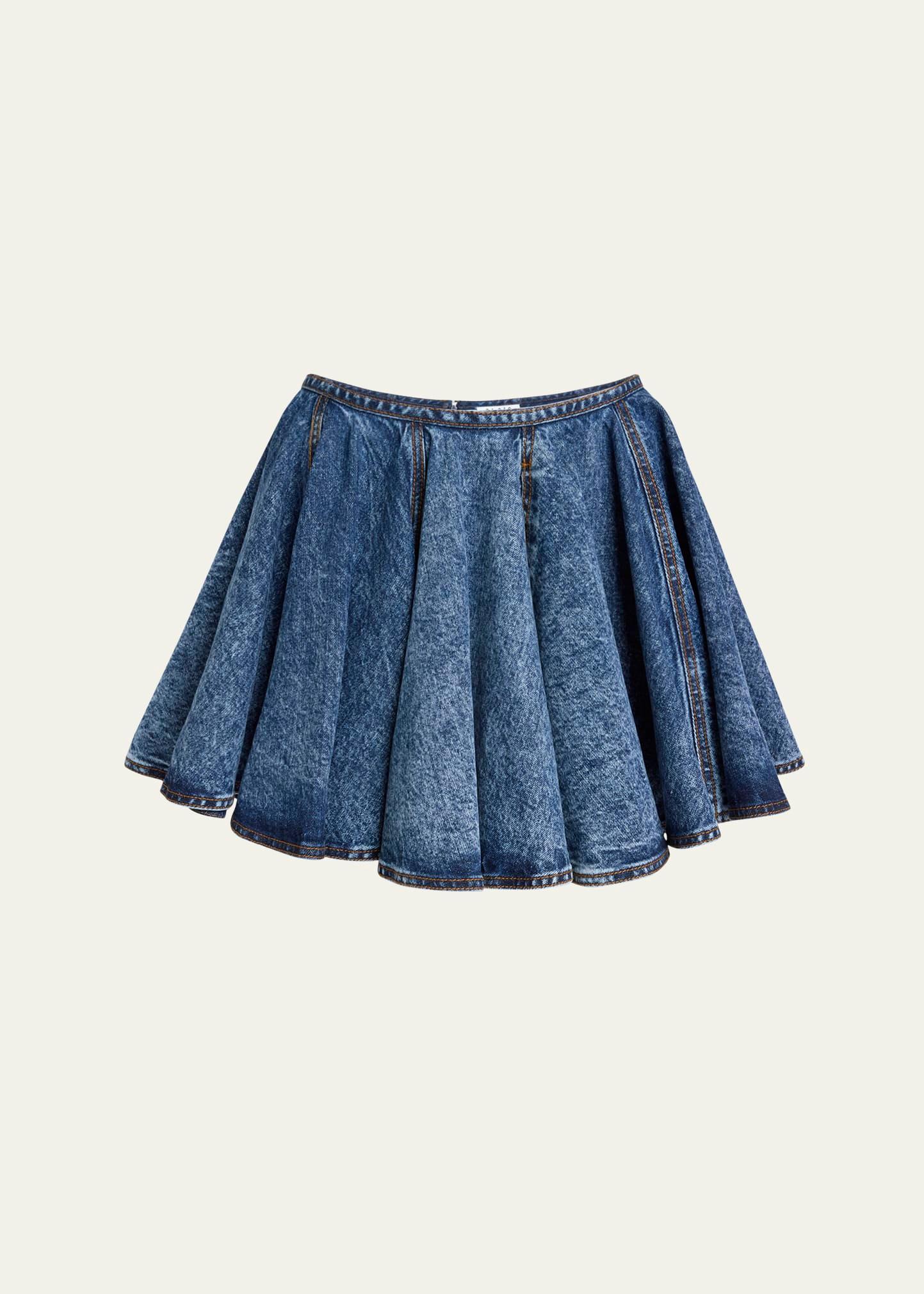 flared denim pleated mini skirt