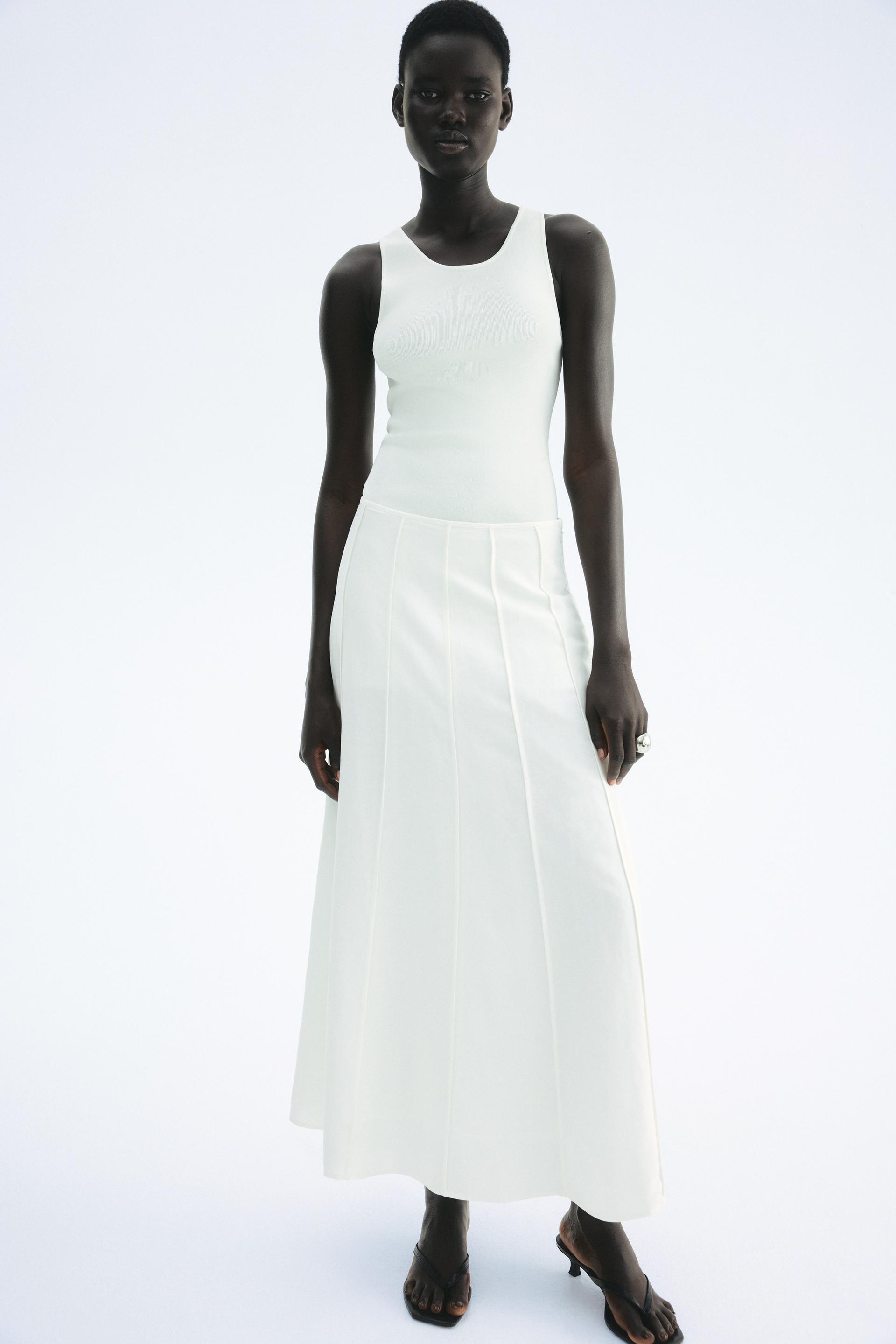 flared linen-blend skirt