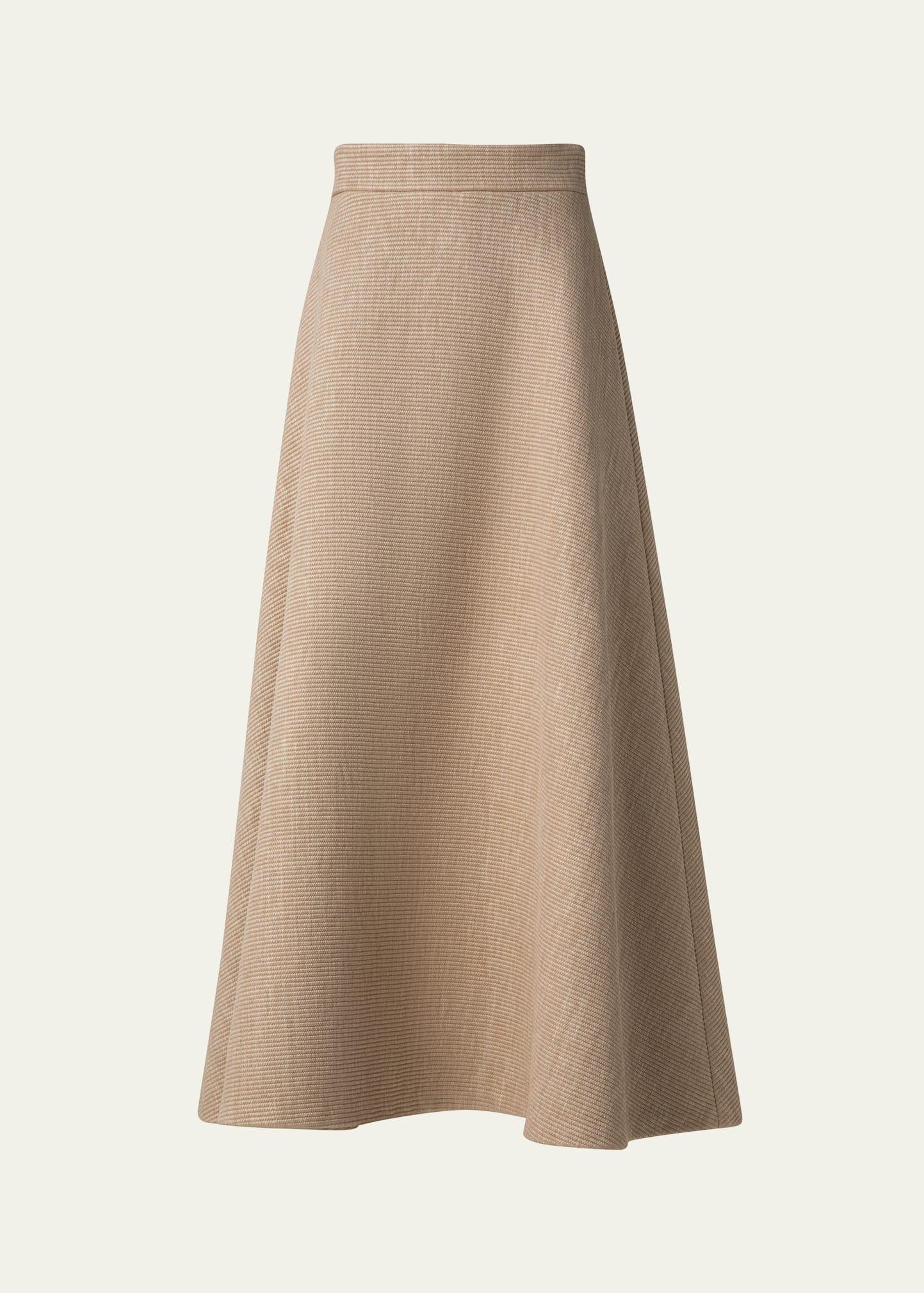 flared raffia leather trim midi skirt