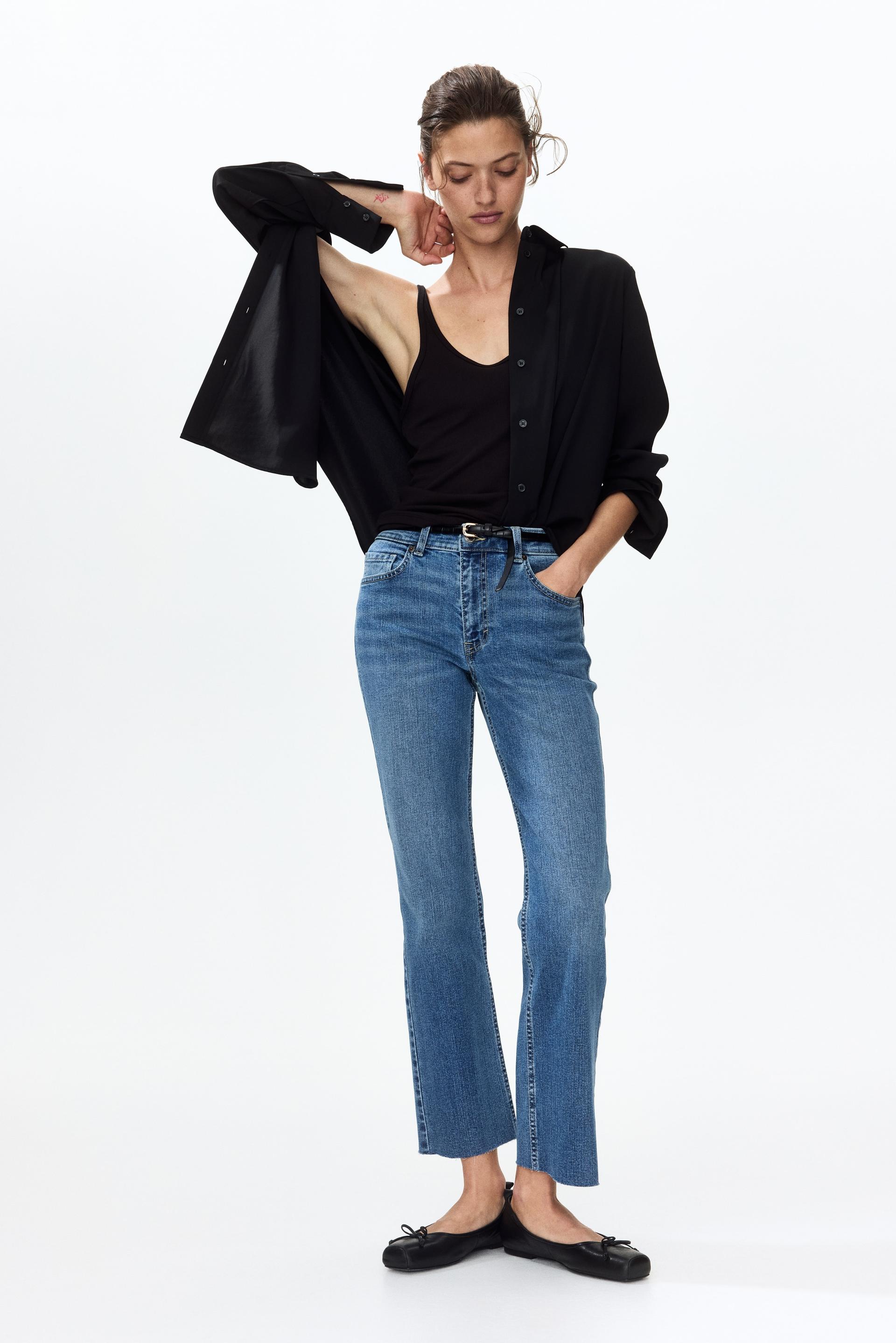 flared regular waist ankle jeans