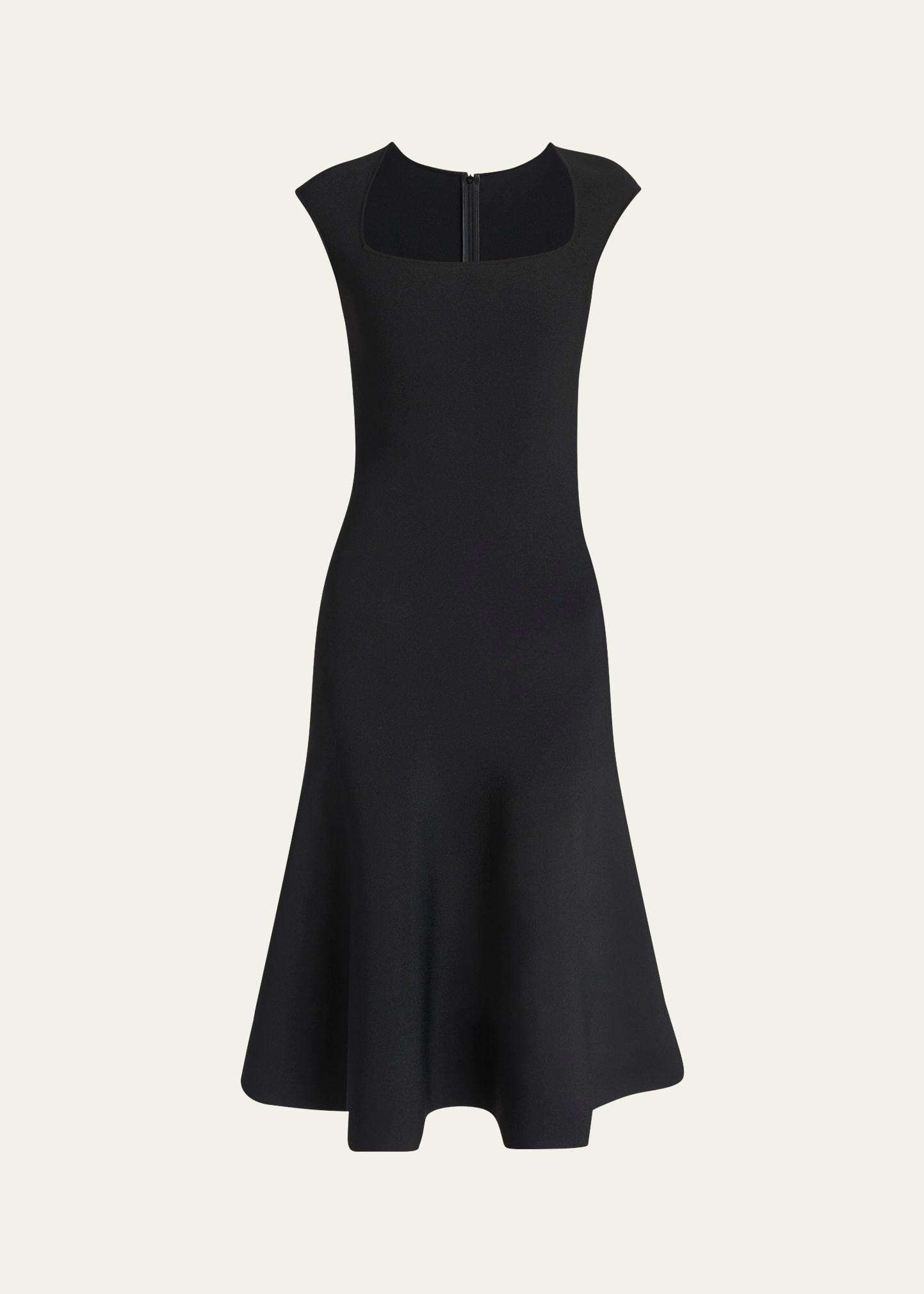 flared square-neck knit midi dress