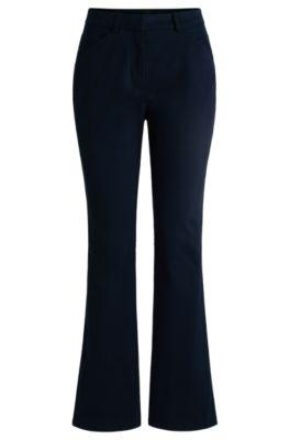 flared trousers in brushed stretch cotton- dark blue women's formal pants