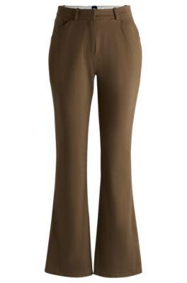 flared trousers in brushed stretch cotton- light green women's formal pants