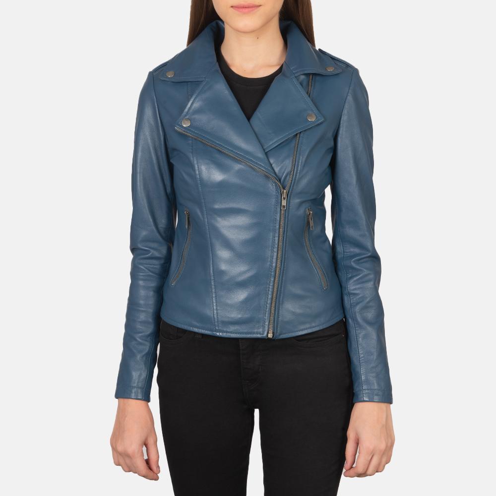 flashback blue leather biker jacket