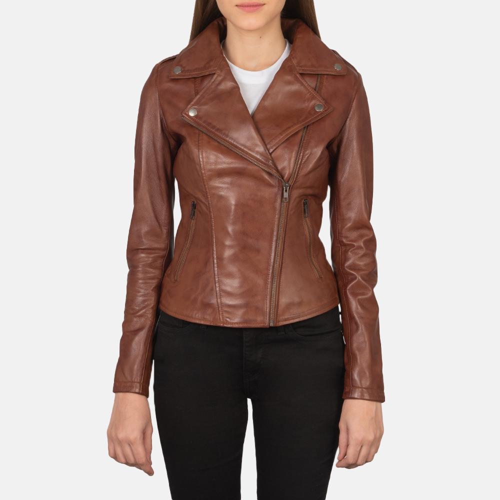 flashback brown leather biker jacket