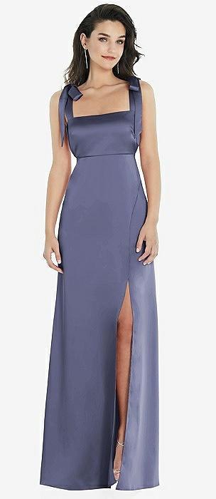 flat tie-shoulder empire waist maxi dress with front slit
