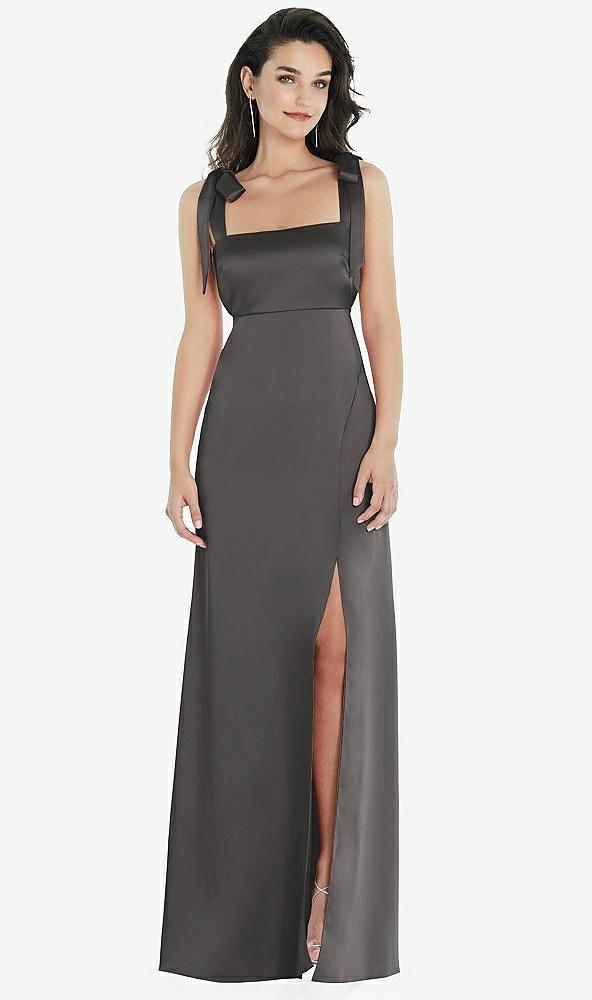 flat tie-shoulder empire waist maxi dress with front slit