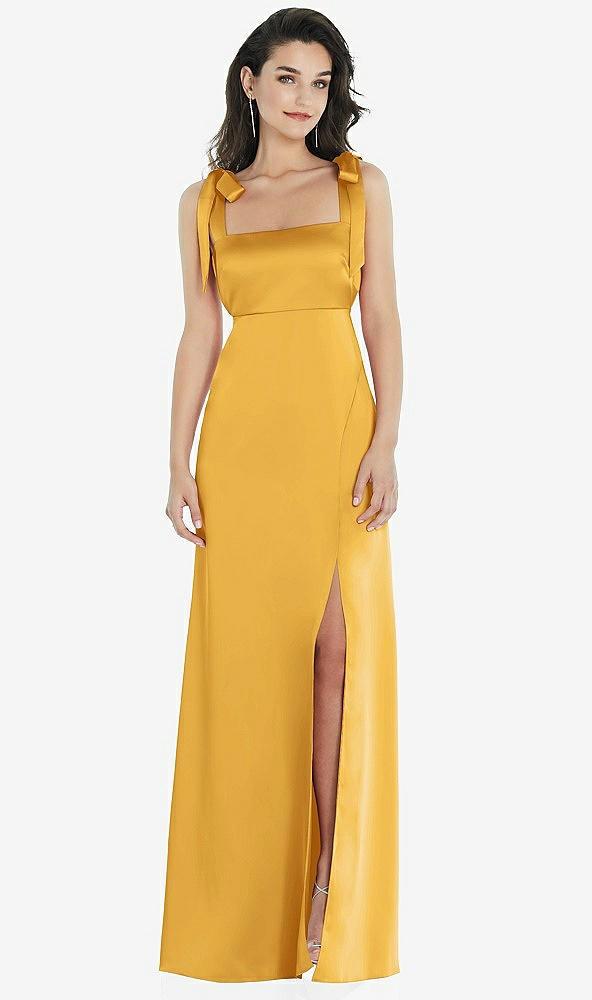 flat tie-shoulder empire waist maxi dress with front slit