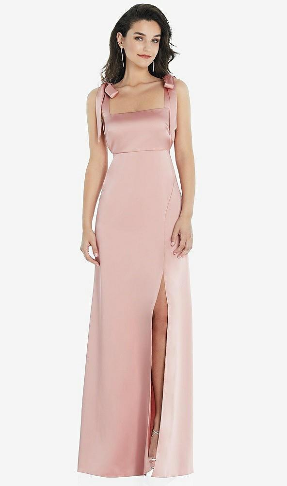 flat tie-shoulder empire waist maxi dress with front slit