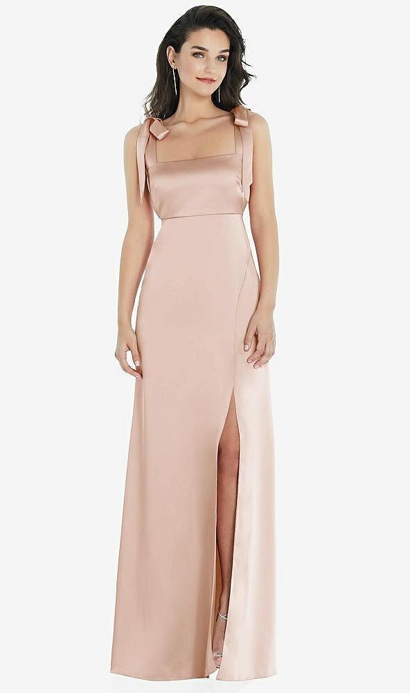 flat tie-shoulder empire waist maxi dress with front slit