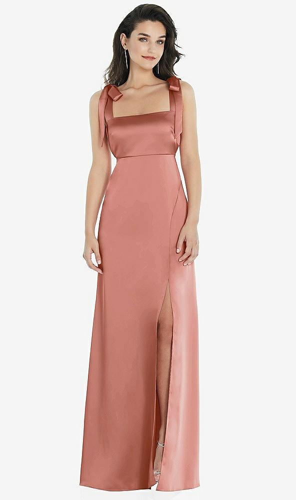 flat tie-shoulder empire waist maxi dress with front slit