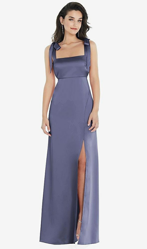 flat tie-shoulder empire waist maxi dress with front slit