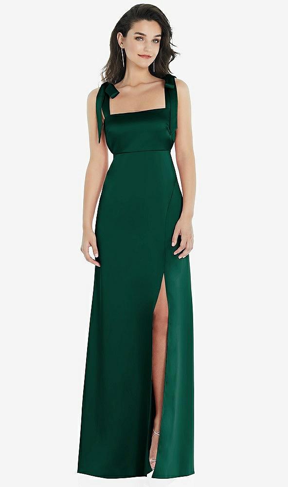 flat tie-shoulder empire waist maxi dress with front slit