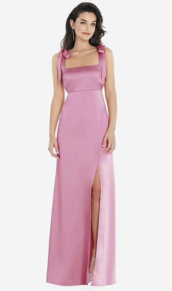 flat tie-shoulder empire waist maxi dress with front slit