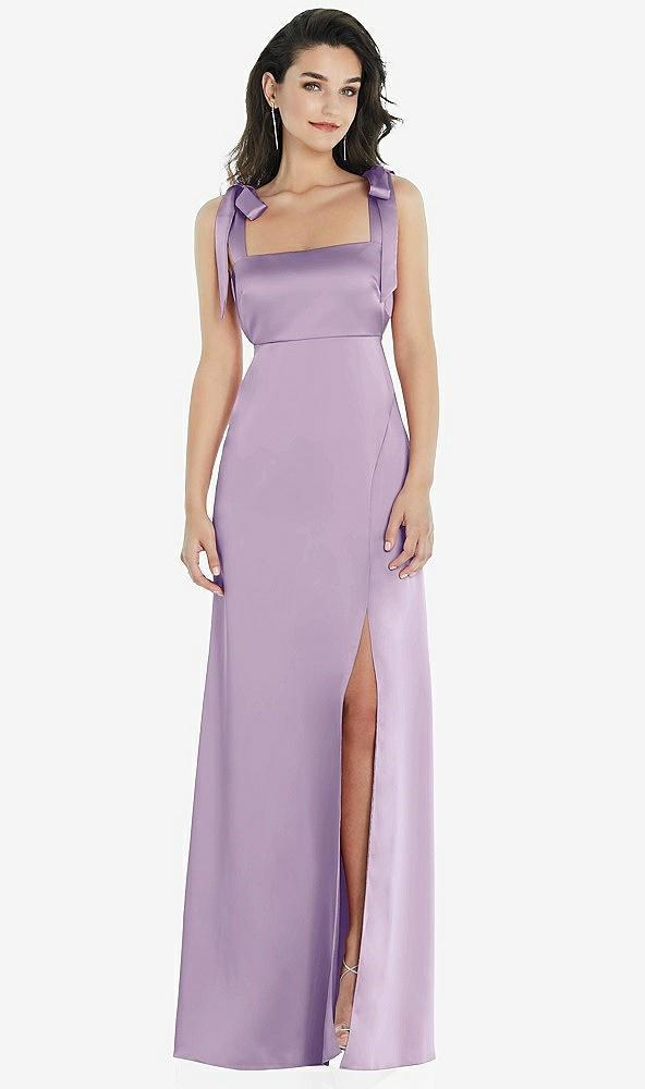 flat tie-shoulder empire waist maxi dress with front slit