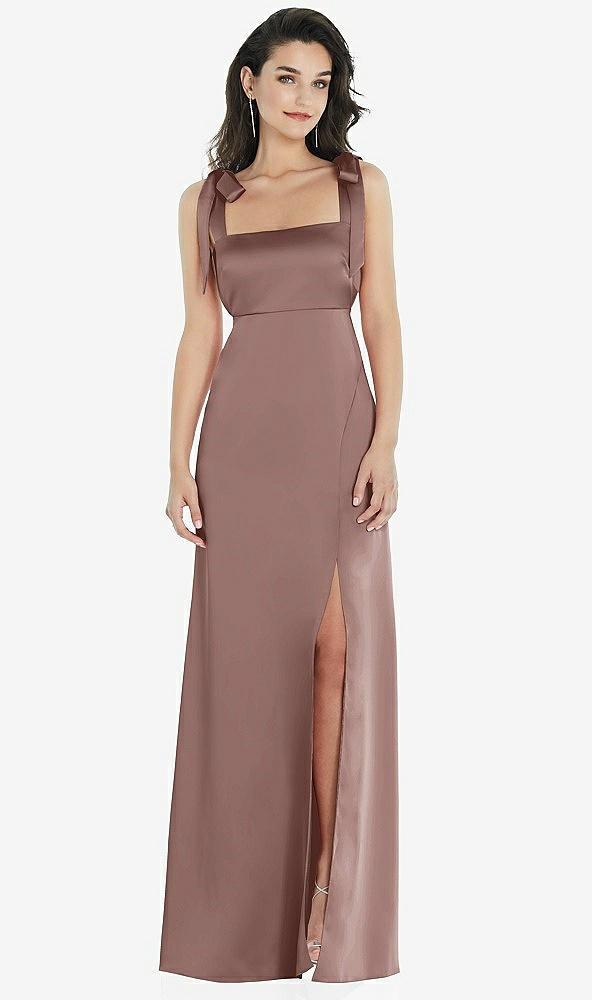 flat tie-shoulder empire waist maxi dress with front slit