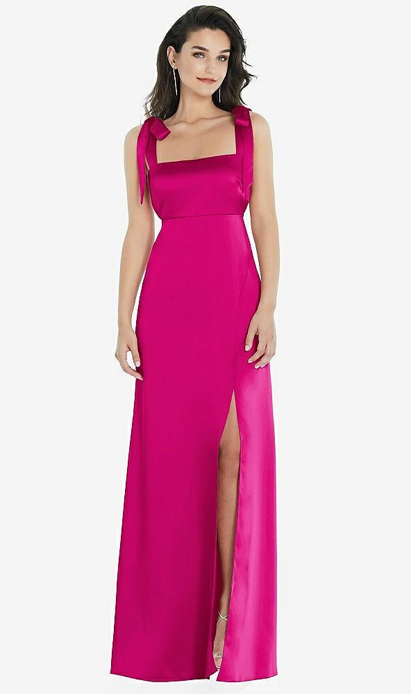 flat tie-shoulder empire waist maxi dress with front slit
