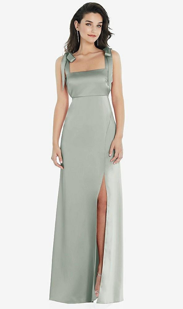 flat tie-shoulder empire waist maxi dress with front slit