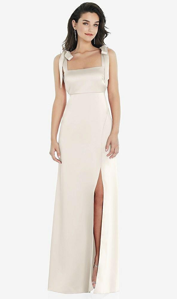 flat tie-shoulder empire waist maxi dress with front slit