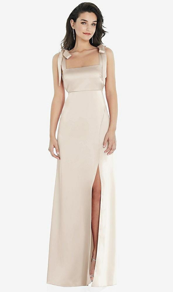 flat tie-shoulder empire waist maxi dress with front slit