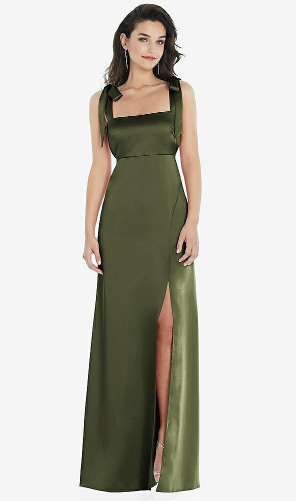 flat tie-shoulder empire waist maxi dress with front slit