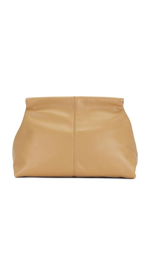 flattered clay clutch in tan.