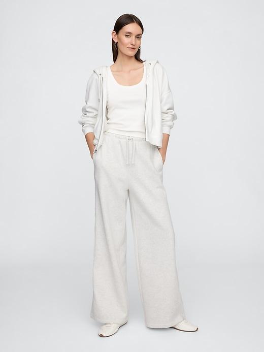 fleece rib-seam wide-leg pants