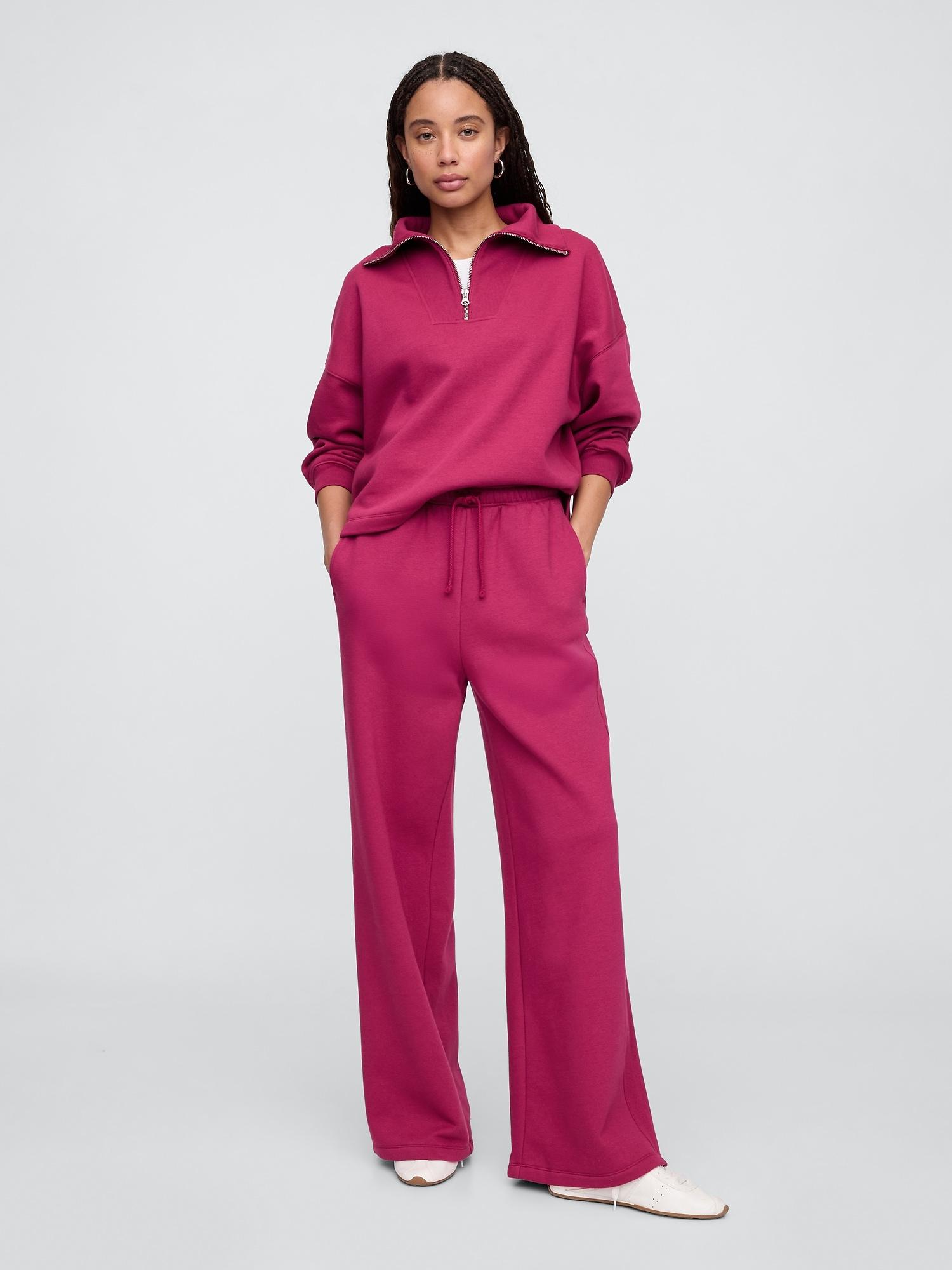 fleece rib-seam wide-leg pants