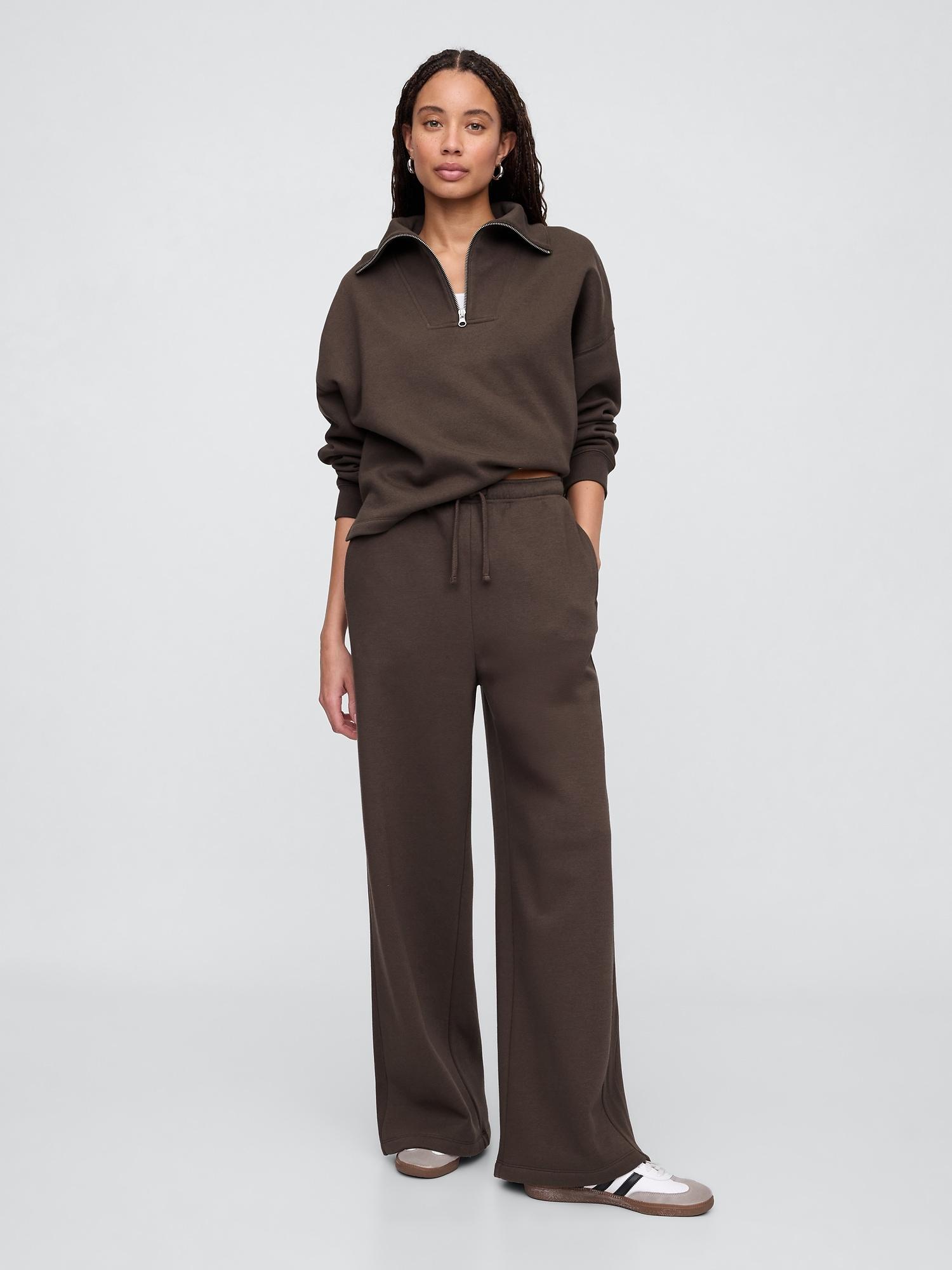 fleece rib-seam wide-leg pants