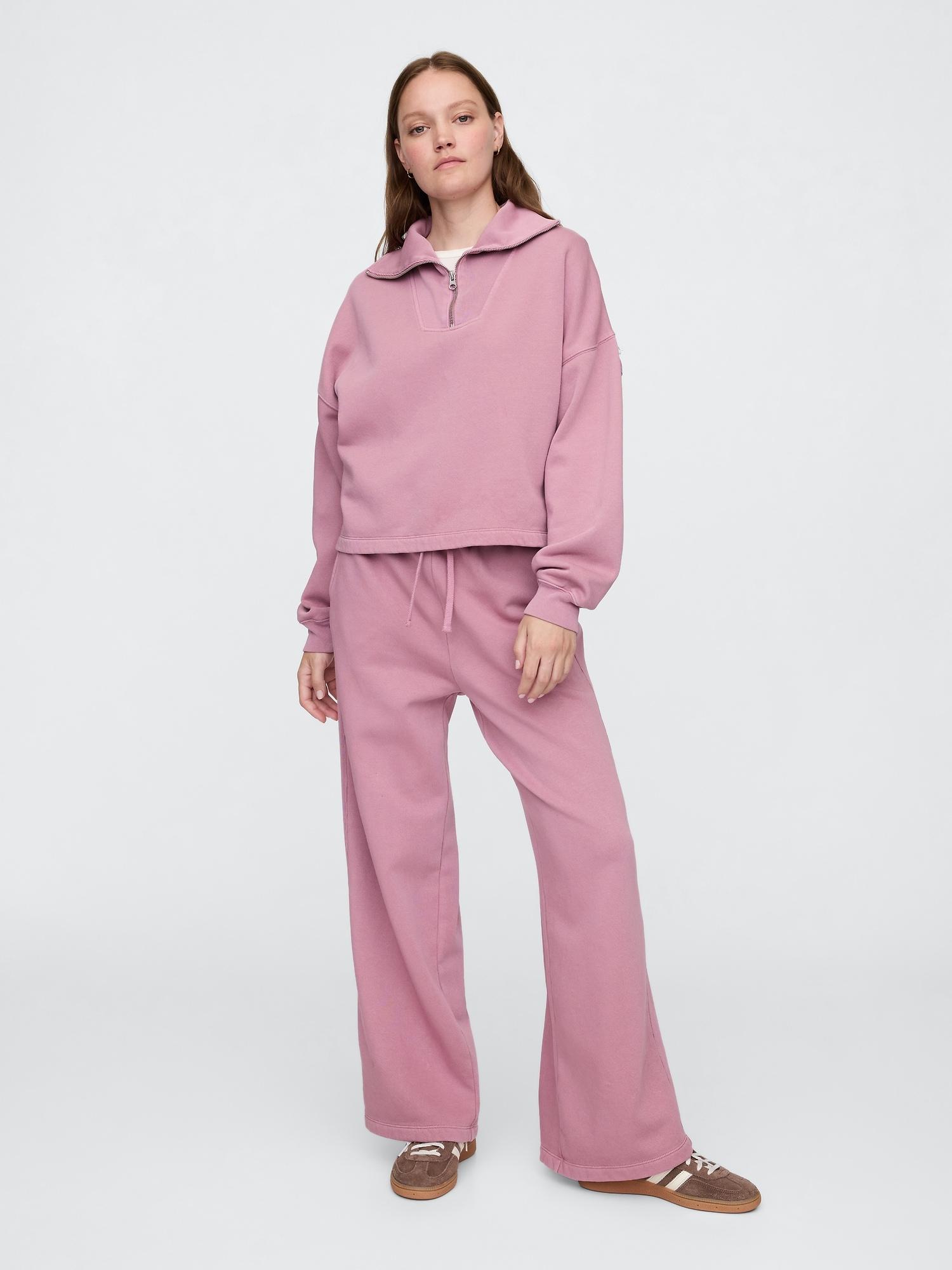 fleece rib-seam wide-leg pants