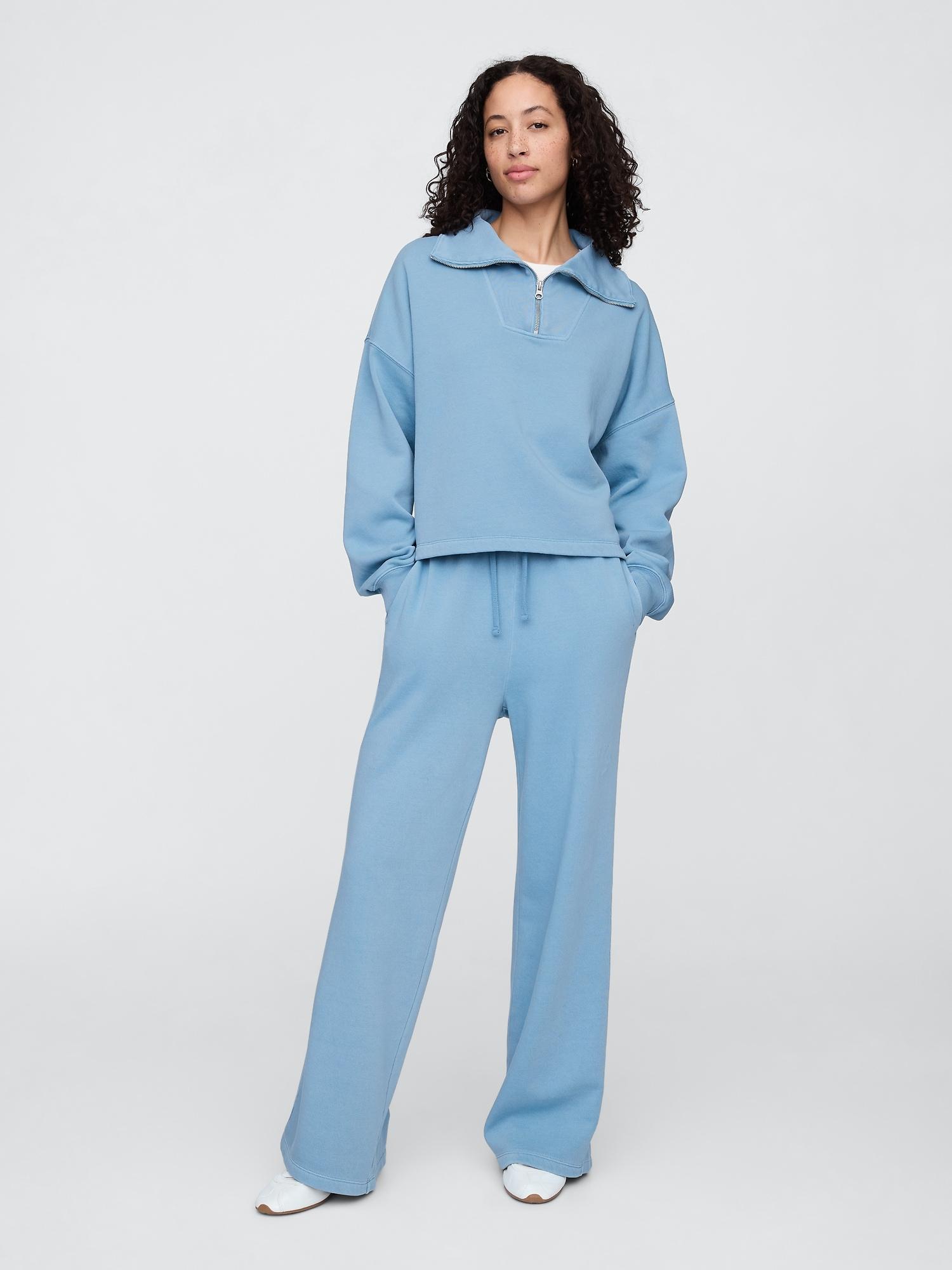 fleece rib-seam wide-leg pants