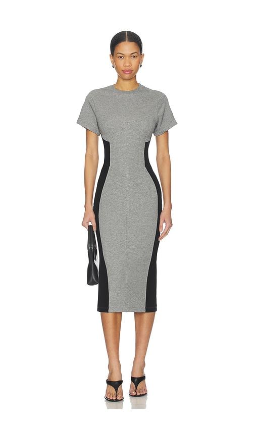 fleur du mal addie midi dress in grey.