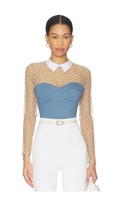 fleur du mal collared bodysuit in blue.