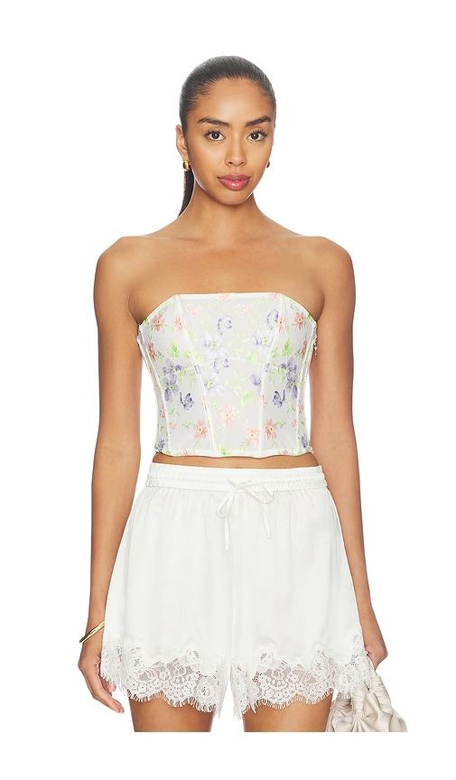 fleur du mal elar emrboidery corset top in ivory.