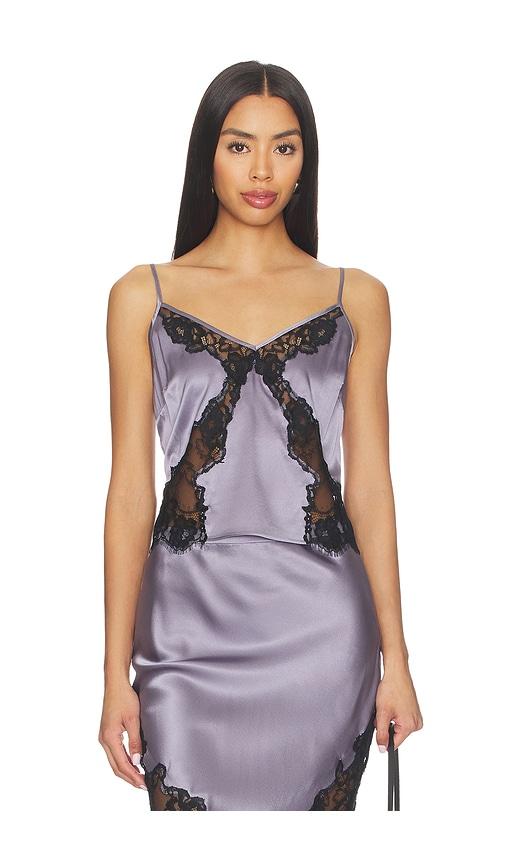 fleur du mal juliet lace silk cami top in lavender.