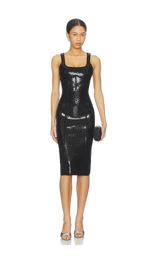 fleur du mal knit bodycon midi corset dress in black.