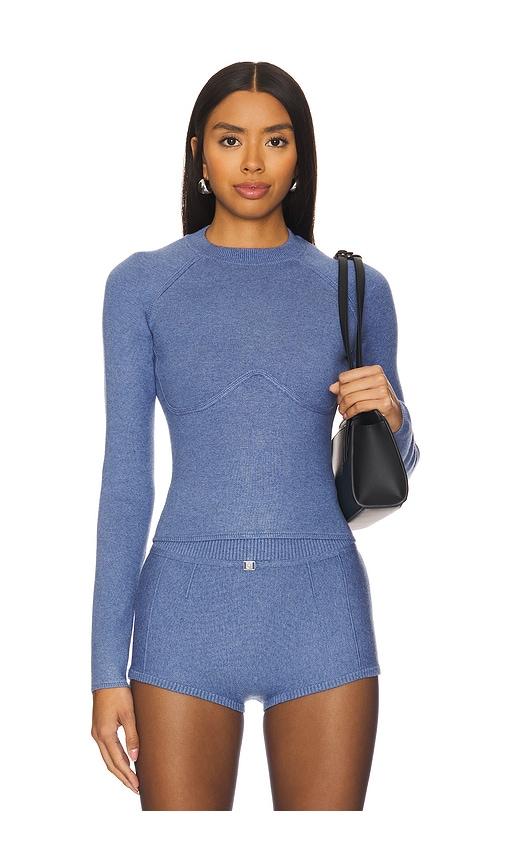 fleur du mal knit underbust long sleeve top in baby blue.