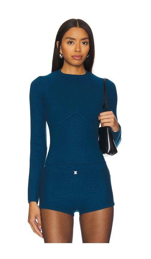 fleur du mal knit underbust long sleeve top in teal.