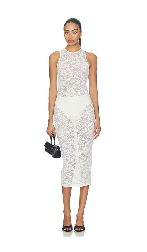 fleur du mal le stretch lace racer tank dress in ivory.